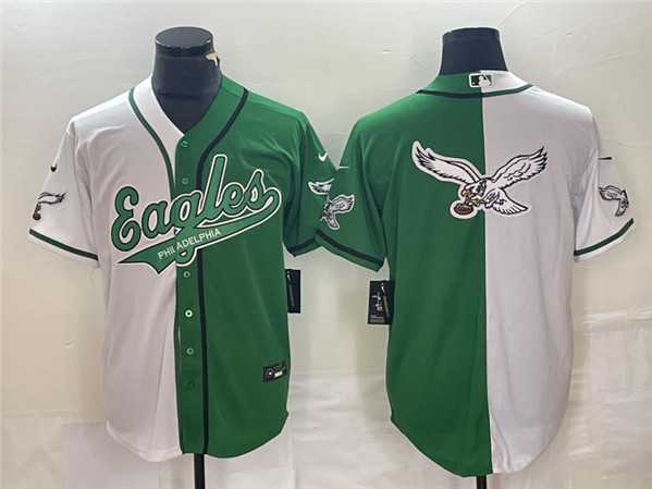 Mens Philadelphia Eagles Green White Split Team Big Logo Cool Base Baseball Limited Jersey->philadelphia eagles->NFL Jersey